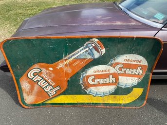 Amazing Huge Vintage Late 1950s- Early 1960s Orange Crush Soda Tin Advertiing Sign