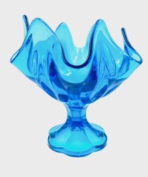 Classic Vintage Colonial Blue Lotus Petal Compote By Viking Glass