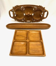 Trio Of Vintage Wooden Serving Dishes