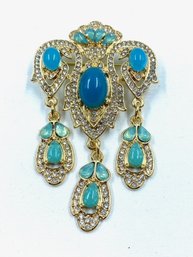 Goldtone & Opaque Blue Cabochon Stones Brooch