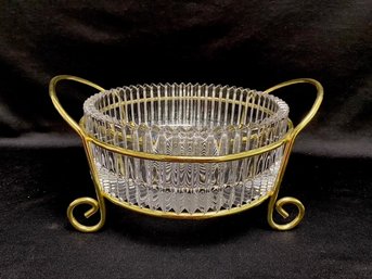 Fabulous Heavy Ribbed Glass Serving Bowl W/ Stand/caddy