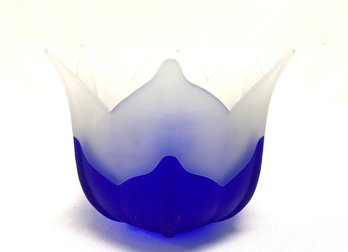 Blue & White Frosted Tulip Shaped Candleholder By Partylite