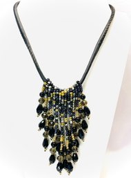 Intriguing Goldtone & Black Bib Style Necklace