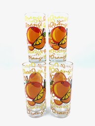 Set Of 4 Artist Signed Orange Juice Cooler Glasses