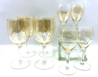 Set Of 8 Orange Luster Flash Glass Wine Glasses