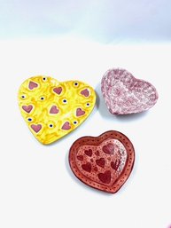 Trio Of Hand-made Heart-shaped Pottery Dish