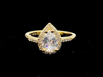 18KT Gold Plated Ladies Size 7.5 Ring W/ Pear-shaped Stone