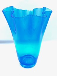 Striking Handblown Aqua Blue Handkerchief Vase