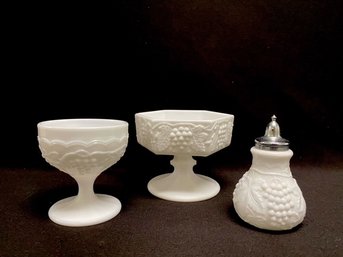 Trio Of Signed Imperial Glass Milk Glass Pieces