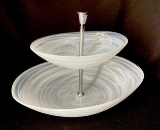 Center Handled 2-tier Swirling Serving Bowl