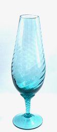 Vintage Empoli Style Optic Swirl Hand-blown Aqua Fluted Vase