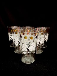 Set Of 6 Vintage Handblown Mid Century Grapes & Leaves Tumblers