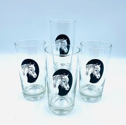 Set Of 4 Designer Signed Tumblers W/ Horse Portrait Motif