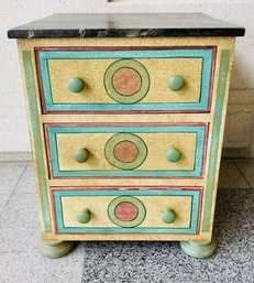 Vintage Custom Paint Decorated Faux Finish 3 Drawer Chest