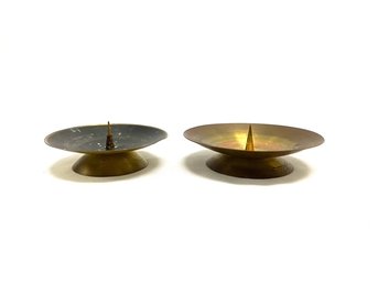 Pairing Of MCM Graduated Sized Solid Brass Candle Holders