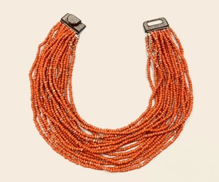 Whimsical Yet Elegant Coral Tone Bead Multi-strand W/ Rhinestone Clasp