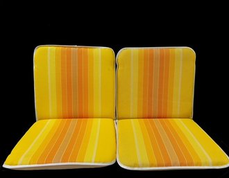 Pair Of Vintage Bifolding Patio Chair Cushions In Mod Color-blocking Pattern