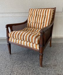 Vintage Cane Sided Striped Upholstered Club Chair