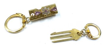 2-part Goldtone Quick Release Keychain W/ Stone Detail