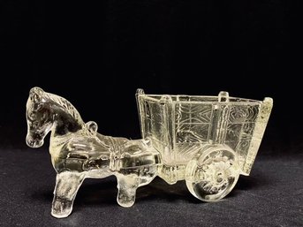 Vintage Mid Century Glass Donkey Pulling Cart Planter