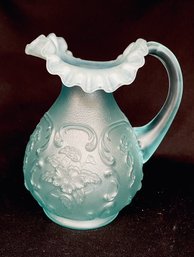 Vintage Signed Fenton Seafoam Green Handblown Crib Edge Pitcher