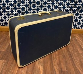 Vintage Blue & White Globetrotter Hard-sided Suitcase