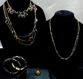 6 Piece Grouping Of Goldtone & Black Costume Jewelry Including Vintage