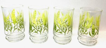 Set Of 4 Hand-blown Vintage Green Ombre Wheat Juice Glasses