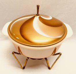 Vintage MCM Fire King Marigold Luster Swirl Chafing Dish