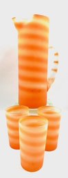 4 Piece Vintage MCM Orange Frost Frosted Beverage Set By Federal Glass