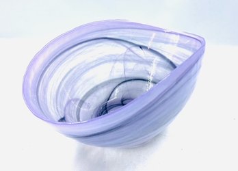 Murano Style Wave Bowl W/ Swirl Purple Tones