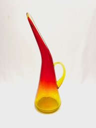 Incredible Vintage Amberina Crackle Glass Pitcher W/ Applied Handle