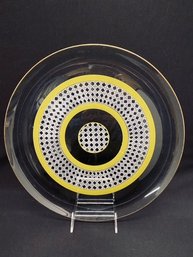 Vintage Glass Charger Plate W/ Yellow Band & White Caning Design