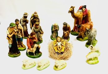 17 Piece Vintage Chalkware Nativity