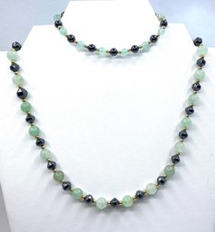 Jade & Hematite Bead Necklace & Bracelet Set