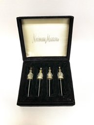 Set Of 4 Neiman Marcus Silver & Art Glass Martini Picks