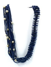 Navy Blue & Goldtone Asymmetrical Statement Necklace