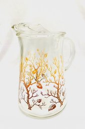 Vintage Pinched Lip Beverage Pitcher W/ Autumnal Tree/leaf Motif