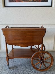 Antique Mahogany Tea Cart W/ Glass Top Tray By Ferguson Furniture
