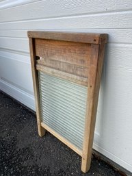 Antique Wooden Wash Board W/ Glass Insert