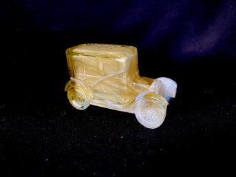 Vintage Yellow Opaline Slag Glass Antique Auto Figurine By Boyd Glass