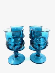 Set Of 4 Vintage Color Crown Blue (montana Blue) Goblets By Colony Glass