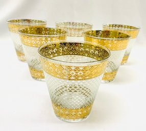 Set Of 6 Vintage Glam Bar Double Old Fashioned Glasses W/ 22 KT Gold Accent