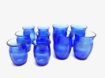 Set Of 10 Vintage Ribbed Cobalt By Hazel Atlas