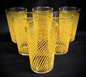 Set Of 6 Vintage Dandelion Yellow Swirl Juice Glasses By Federal Glass