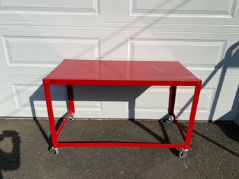 Red Rolling Metal Utility Work Table