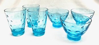 Vintage Teal Dot Optic MCM Glassware