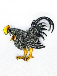 Awesome Enamel & Rhinestone Rooster Brooch