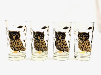 Vintage Set Of 4 Atomic Owl Tumblers