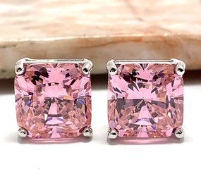 13 Ctw Princess Cut Pink Topaz Studs